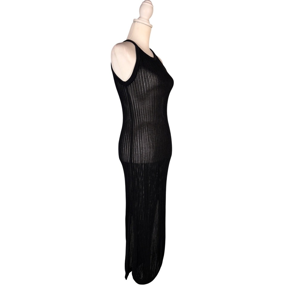 Tahari Black Open Knit Dress S Sleeveless Dark Gothic Casual Sexy Sirencore Chic - Picture 4 of 8